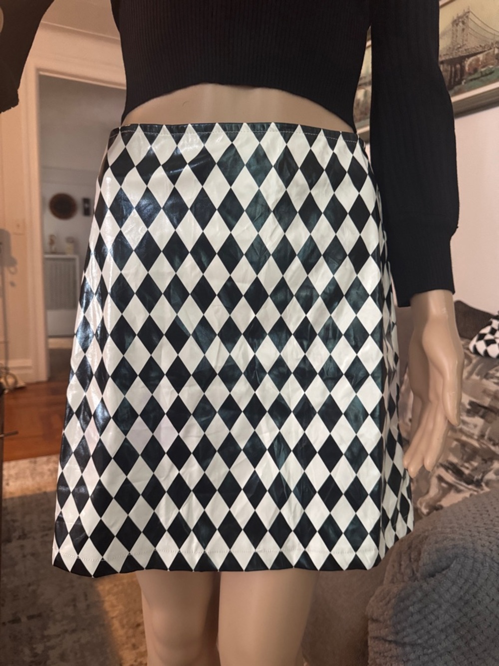 Black & White Diamond-Print A-Line Skirt - Picture 5 of 5